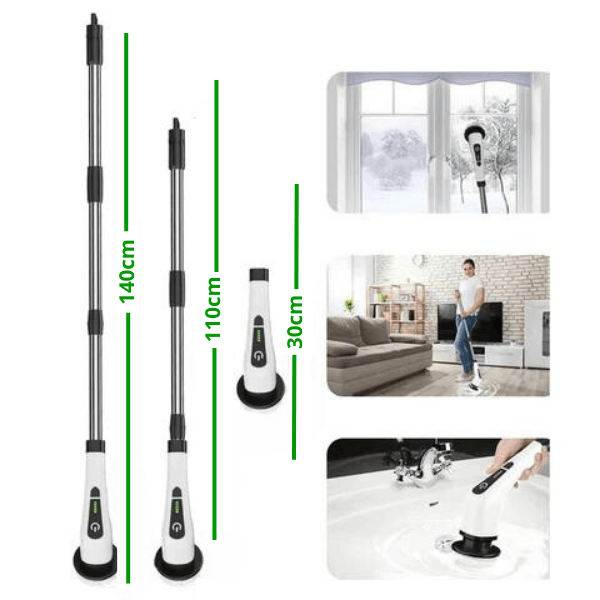 Escova de limpeza elétrica de ângulo ajustável.